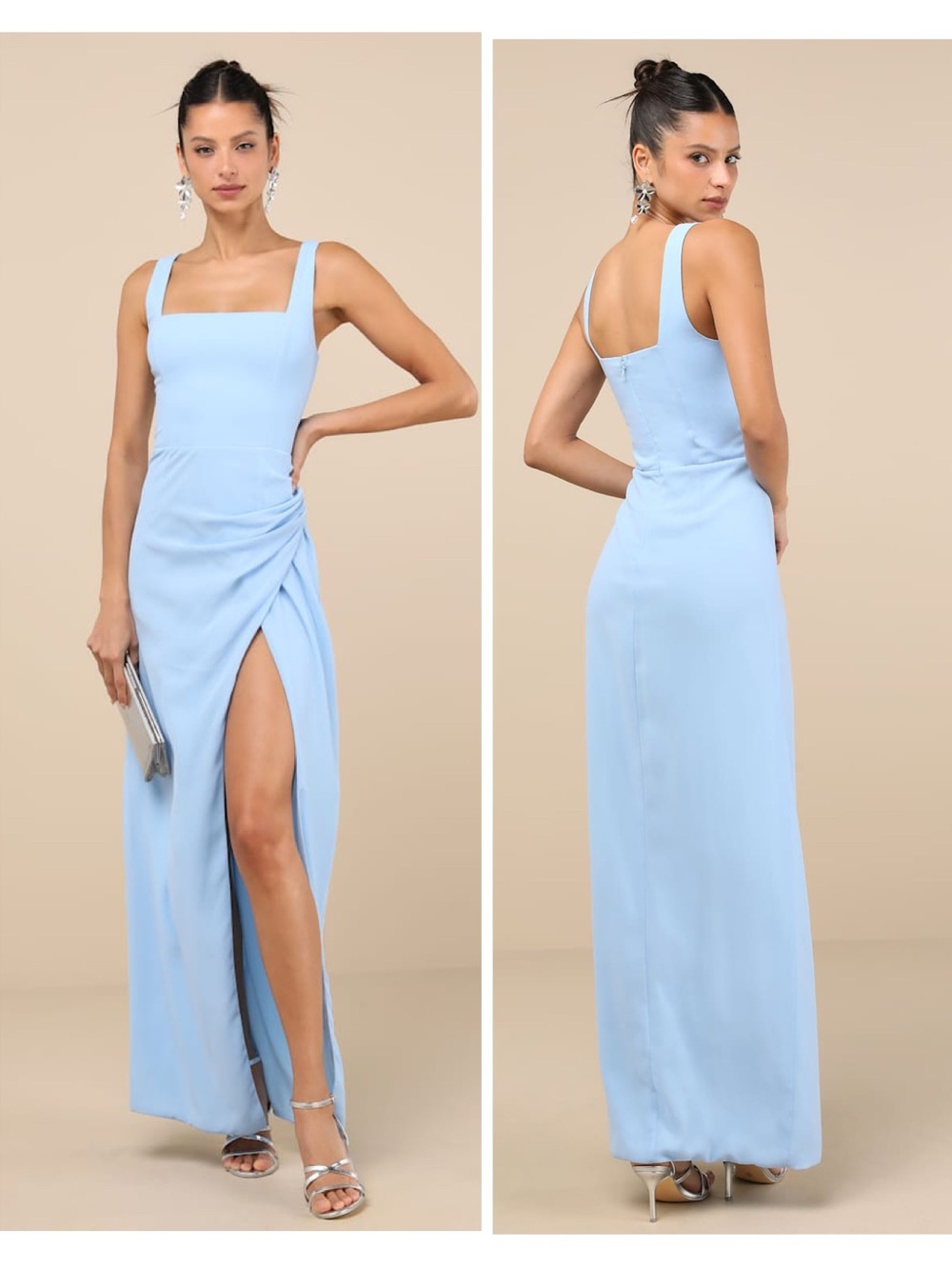 Lulus Glamorous Disposition Light Blue Ruched Maxi Dress Size Small NWT Formal